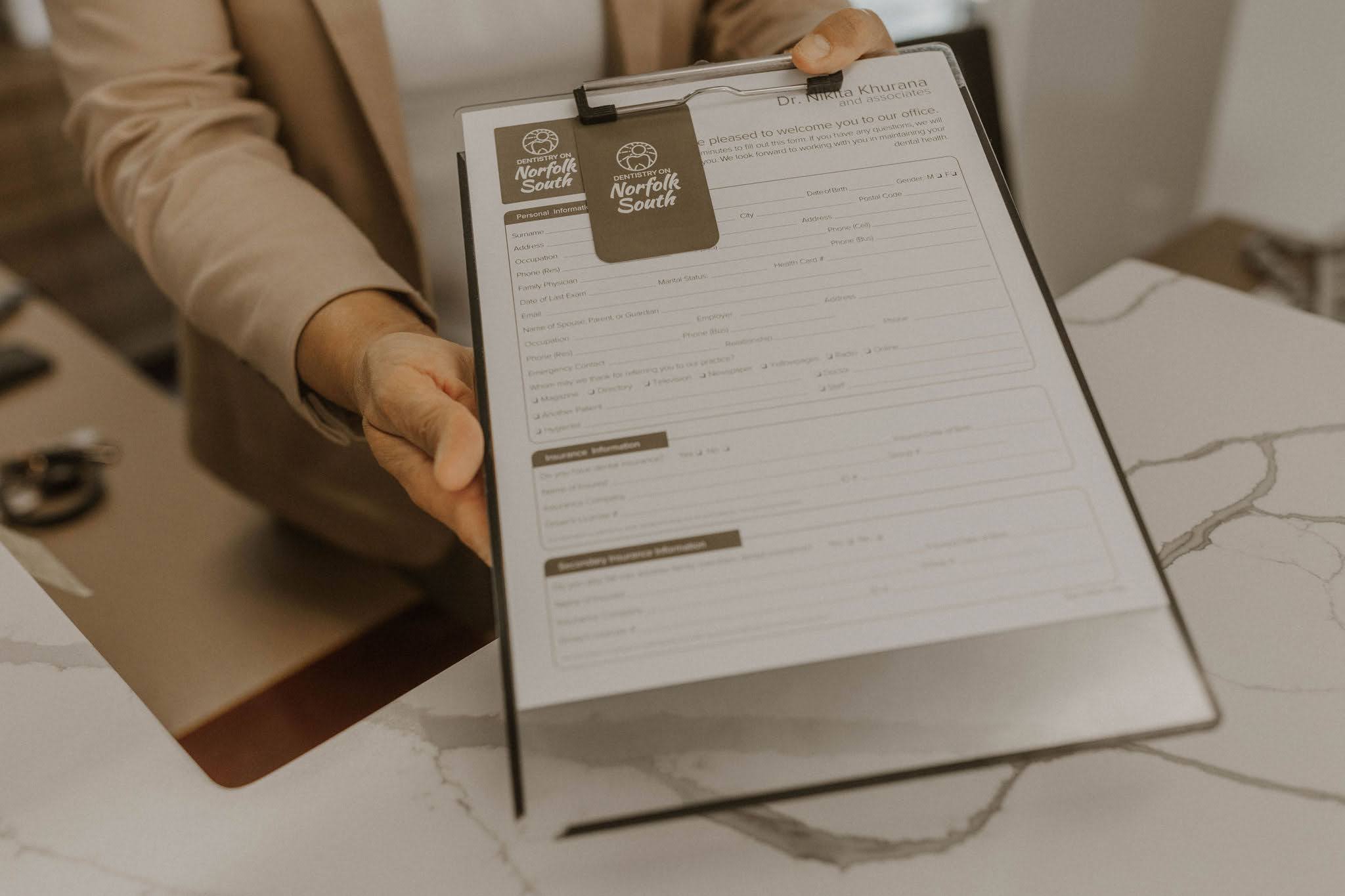New patient intake form with Dentistry on Norfolk South branding